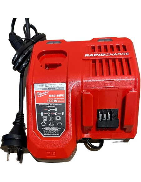 Szybka ładowarka ładuje wszystkie akumulatory M18, M14 i M12 Li-ion, M12-18FC  Milwaukee