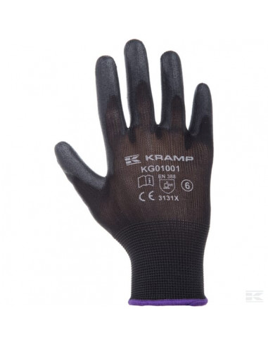 Rękawice robocze roz. 10/XL czarne, 3-pak nylon/polyester L 26 cm Protect Kramp KG0100110