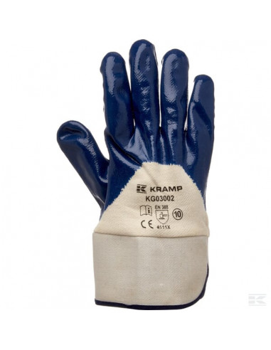 Rękawice robocze roz. 10/XL niebieskie, bawełna powlekane nitrylem L 27 cm Protect Kramp KG0300210