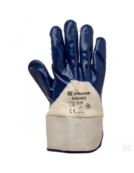 Rękawice robocze roz. 10/XL niebieskie, bawełna powlekane nitrylem L 27 cm Protect Kramp KG0300210