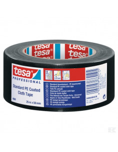 Taśma tkaninowa, standardowa, powlekana PE, czarna, 25 m...