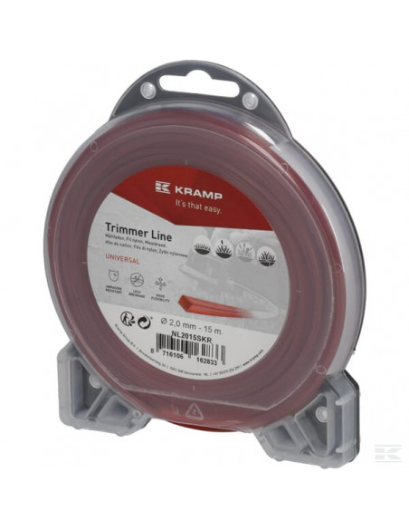 Żyłka tnąca Ø 2 mm 15 m kwadratowa czerwona Kramp NL2015SKR