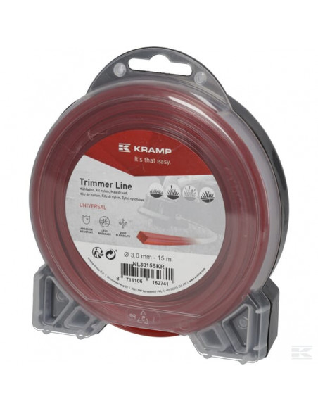 Żyłka tnąca Ø 3 mm 15 m kwadratowa czerwona Kramp NL3015SKR
