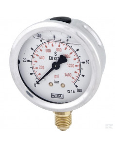 Manometr glicerynowy, Ø 63 mm 100 bar, przyłącze dolne...