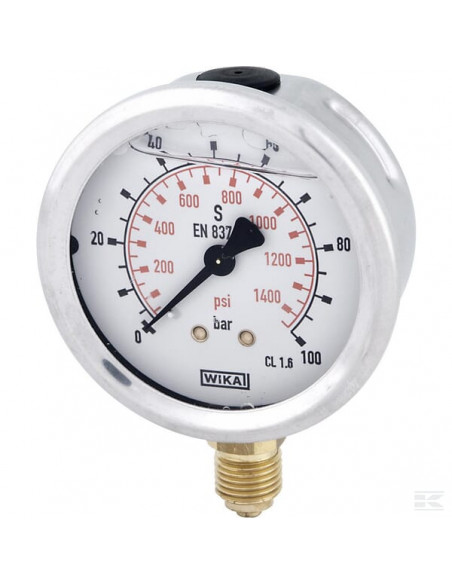 Manometr glicerynowy, Ø 63 mm 100 bar, przyłącze dolne 1/4" B711W063100D