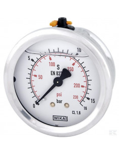 Manometr glicerynowy, ø63 mm, 16 bar, przyłącze tylne...
