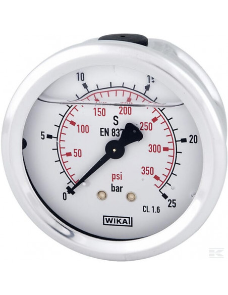 Manometr glicerynowy, ø63 mm, 25 bar, przyłącze tylne 1/4" B711W063025T