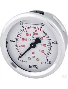 Manometr glicerynowy, ø63 mm, 250 bar, przyłącze tylne...