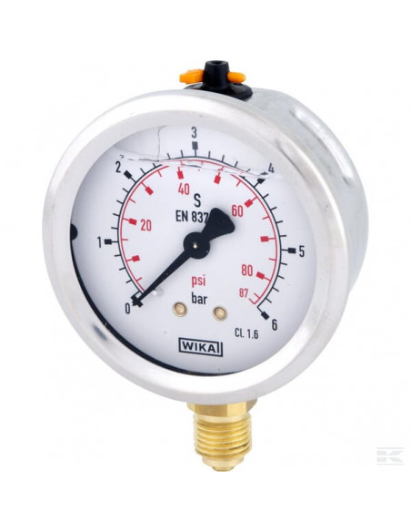 Manometr glicerynowy, Ø 63 mm 6 bar, przyłącze dolne 1/4" B711W063006D