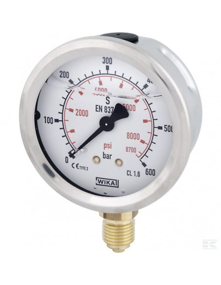 Manometr glicerynowy, Ø 63 mm 600 bar, przyłącze dolne 1/4" B711W063600D