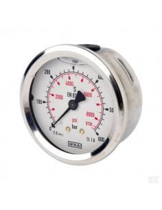 Manometr glicerynowy, ø63 mm, 600 bar, przyłącze tylne...
