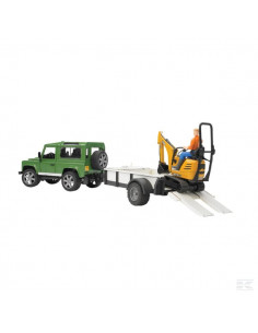 Samochód Land Rover z lawetą i minikoparką JCB 8010 CTS...