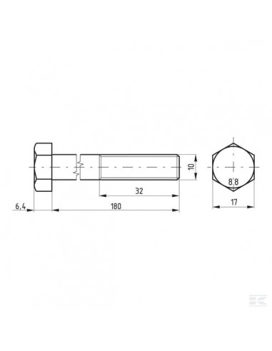 Śruba pół gwint DIN931 M10x180 mm kl.8.8 02101018088