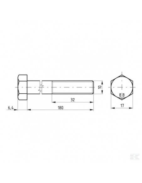 Śruba pół gwint DIN931 M10x180 mm kl.8.8 02101018088