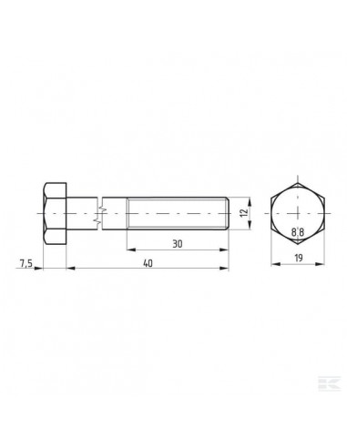 Śruba pół gwint DIN931 M12x40 mm kl.8.8 02101204088