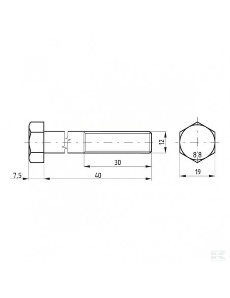 Śruba pół gwint DIN931 M12x40 mm kl.8.8 02101204088
