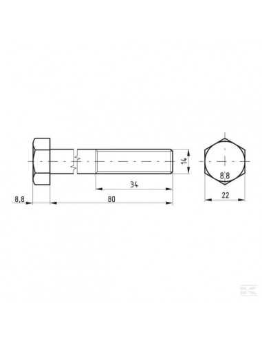 Śruba pół gwint DIN931 M14x80 mm kl.8.8 02101408088