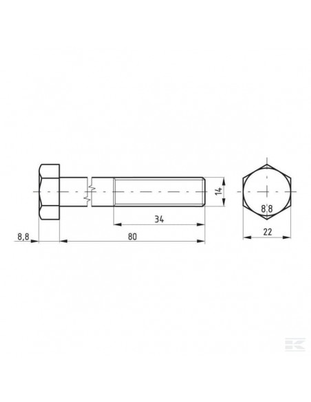 Śruba pół gwint DIN931 M14x80 mm kl.8.8 02101408088