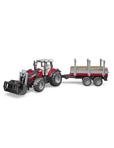 Ciągnik Massey Ferguson 7480 Z Ładowaczem Czołowym I Przyczepą Do Drewna